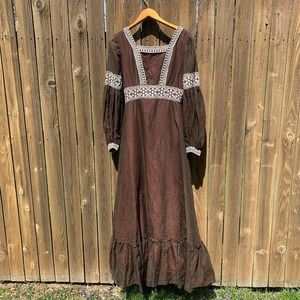 Vintage 1970s Brown Prairie Dress - image 1